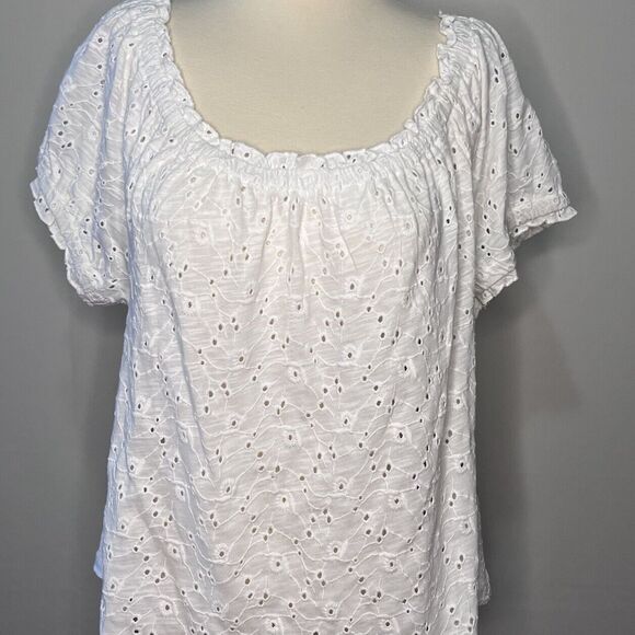 Buffalo David Bitton NWT Gracie Eyelet Top Blouse Short Sleeve White Size XL - Picture 5 of 8
